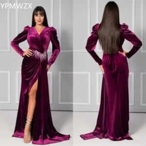 Customized Evening Dress Women Prom Gown Formal YPMWZX V-neck Mermaid Floor Length Skirts Ruffle Bead Bespoke Occasion Dresses P