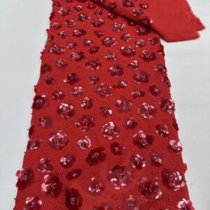 African Chiffon Lace Fabric With Sequins Beads 5 Yards Bridal French Tulle Wedding Luxury Beaded Lace For Evening Dress