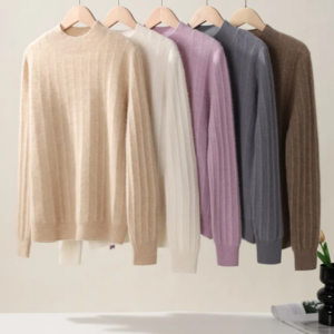 BirdTree, A-level 100%Goat Cashmere Sweaters, Women Mock Neck Stripe, Soft Elegant Boutique Sweater, Fall Winter Top T48090QM