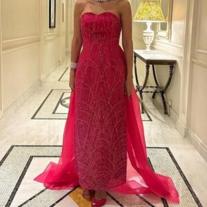 NA371 Customized Fuchsia Evening Dresses Strapless Women Prom Special Occasion Gowns Tulle Pageant Party Dress فساتين السهرة