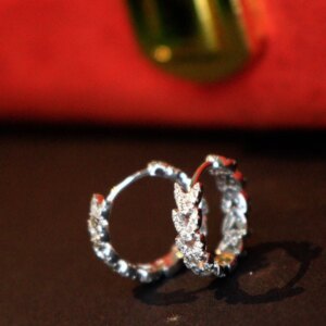 Aazuo Real Jewelry 18K Solid White Gold Fashion Real Diamond 0.6ct Wheat Ear Shape Stud Earring Party Fine Jewelry Hot Sell