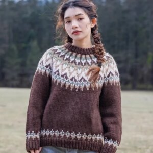 102-110cmBust FallWinter Sweaters Women Nordic Fashion Vintage Pure Handmade Knitted Thick Warm 100%Wool Pullover Jumper Sweater