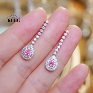 KUGG 100% 18K White Gold Earrings Real Natural Pink Diamond Drop Earrings for Women Luxury Elegant Design High Party Jewelry