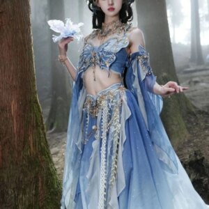 Traditional Chinese Hanfu exotic butterfly embroidery gradient skirt Fairy princess Dunhuang flying role play sexy women’s suit