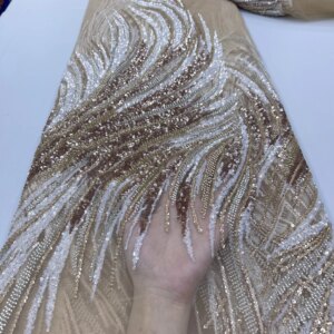 5 Yards African Sequins Lace Fabric 2024 High Quality Lace Embroidery Beaded Mesh Fabric For Women Wedding Party Dress JY76HH