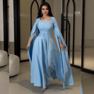 Customized Saudi Arabia Jersey Beading Quinceanera A-line Square Neck Bespoke Occasion Gown Midi es