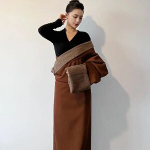 New Tibetan Costumes Composite Men and Women Fleece-lined Robe Autumn Winter Thick Warm Women’s Clothing