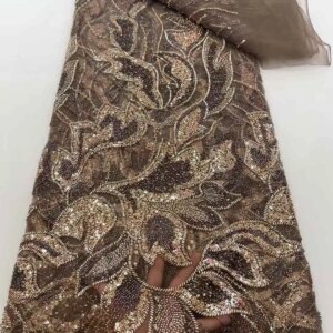 2025 Luxurious Nigerian African Beaded Lace Fabric High Quality Sequins Embroidery African French Lace Fabric For Sewing Dress