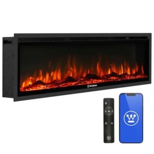 50″ Smart Electric Fireplace Heater Alexa & Google Home Compatible Wall Mount or Recessed Insert Customizable Flames & Heat