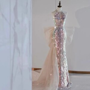 Elegant Mermaid Bridal Toast Dress Sleeveless Sequin Embellishment Court Train Engagement Dress Bridal Gown 2025 Free Customized