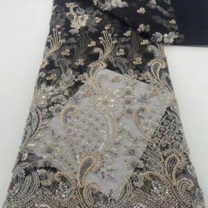 Nigerian Sequins Lace Fabric African Lace Fabric 2024 French Embroidery High Quality Luxury Heavy Beaded Bridal Wedding Lace