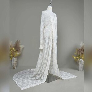 Long Sleeves Front-Slit Dress with Tulle and Cotton Thread Embroidery Clothes for Pregnant Women Maternity Dresses Photoshoot