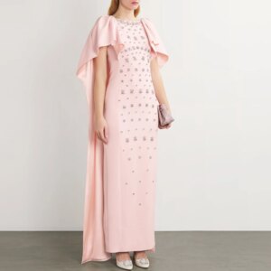 Epoch Long Evening Dresses فساتين مناسبة رسمية Elegant Straight Ankle Length Crystal-Embellished Emory Cape Cocktail Gown