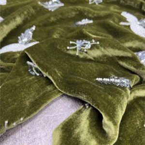 Autumn and winter heavy crepe embroidered beaded silk velvet fabric one flower three colors traditional Chinese style coat pure