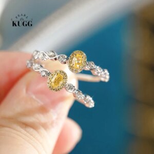 KUGG 100% 18K White Gold Rings Real Natural Yellow Diamond Engagement Ring Fashion Oval Shape High Wedding Jewelry for Women