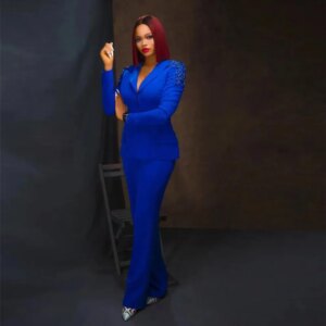 Royal Pants Suits Women SKINNY Handmade Beaded Gem Jacket Trousers 2 Pieces Mother’s Dress Lady Business Prom Blazer CUSTOMIZED