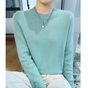 Cashmere sweater autumn winter new casual solid color knitwear tops round neck women’s casual wool pullover sweater thickened wo
