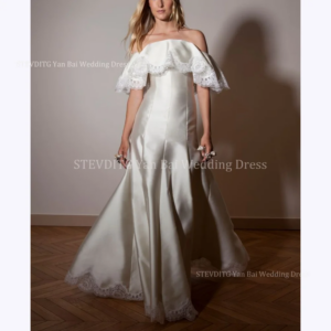 Tender Stain Prom Dresses Fashion Off The Shoulder Lace Ruffle Floor Length Special Occasion Formal Evening Party A-Line Dress