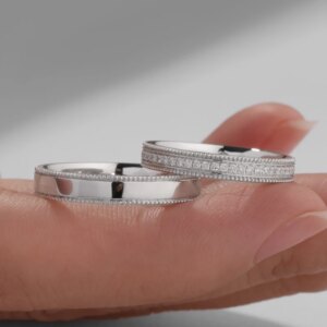 AZS Designer Handcrafted Custom Simple Pavé Gold-Plated Silver Rings with Lab-Grown Diamonds – Lovers’ Valentine, Wedding rings