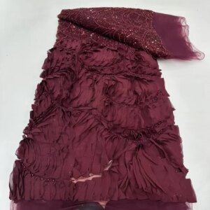 French Tulle Lace Beaded Embroidery Mesh Fabric High Grade Sequined African Occasional Sewing Clothe TS2819