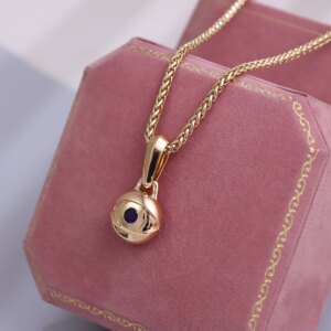 Provence custom personalized gift 10K/14K solid gold pendant lab sapphire evil eye charm necklace pendant birthday party jewelry