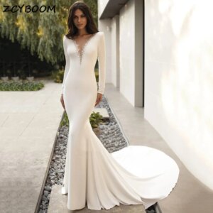 Customized V-Neck Long Sleeves Mermaid Simple Button Evening Dresses For Women 2025 Spaghetti Dresses For Formal Occasions