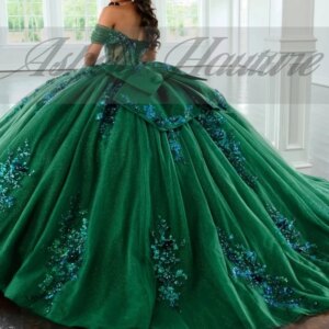 Gorgeous Green Sweetheart Flower Beads Applique Bowknot Ball Gown Floor Length Women Prom Party Dress 15 16 Girl Quinceanera New