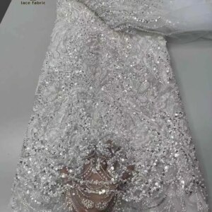 White African Beads Groom Tulle Lace Fabrics 2025 High Quality Sequins Embroidery French Tulle Laces For Nigerian Party Dresses