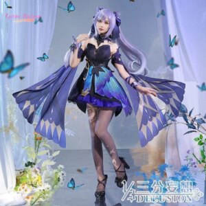 Coser Game Genshin Impact Keqing Cosplay Costume Uniform Halloween Carnival Party Christmas Play Role Clothes Clothing