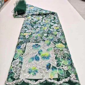2025 New African French Nigerian High End Lace Fabric With Beads Sequins Mesh for Embroidery Wedding Party Bride Sewing Dress