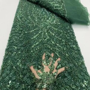 Green Beaded Lace Gold Sequins Lace African Lace Fabric 5 Yards High Quality 2025 Orange Beaded Lace Fabric For Sewing KB4547