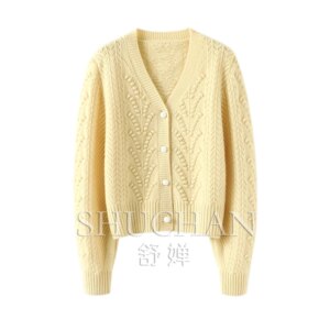 V-Neck Jacquard 100% Pure Cashmere Cardigan Women’s Pure Cashmere Sweater Knitted Cardigan Jacket Feminino
