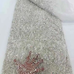 Luxury Handmade French Tulle Lace Fabric 2025 High Quality Lace Fabric Embroidery African Beads Lace Fabric for Women Dresses
