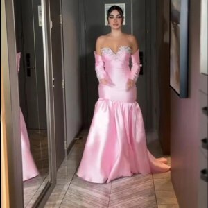Customized Mermaid Prom Dresses Floor-Length Strapless Full Sleeve Evening Dresses Simple Draped Fashion beading Sequined
