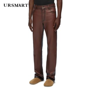 Men’s Brown Genuine Leather Pants High Quality Spring and Autumn New British Fashion Personalized Custom Sheepskin Pants for Men