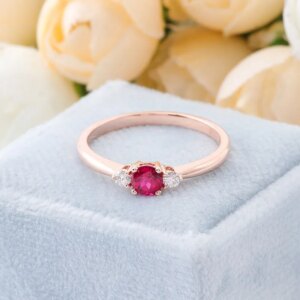 Provence 18K/14K/10K Solid Gold Round Cut Lab Grown Ruby Engagement Ring Classic Design Customized Gift