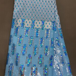 Nigerian Lace Fabric 5 Yard High Quality 2025 Sky Blue French Organza African Lace Sequence Fabric Luxurious Party Dress A1093-1
