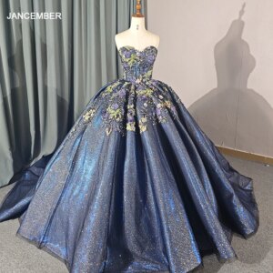 Jancember Strapless Ball Gown Court Train Lace Up Romantic Evening Dresses 2023 With Embroidery Pleat DY6605 vestidos de fiesta
