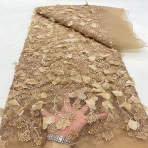 2024 Latest African 3D Flower Lace Fabric French With Sequins Beads Nigerian High Quality Bride Party Wedding Embroiderg Dress