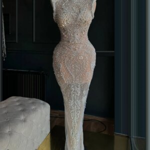 Diamond Long Bridal Party Gown Bright Beading Slim Sleeveless Evening Gown Dress