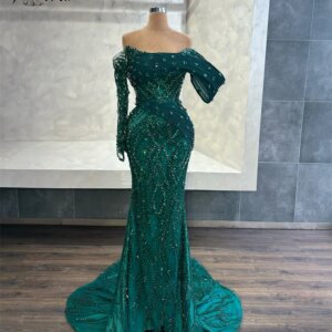 Elegant Green Prom Dress Beads Crystal Appliques 3D Formal Evening Gown Arabic Customized robes longues soirées élégante 2025