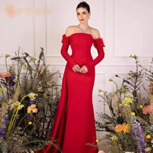 2024 Arab Dubai Off The Shoulder Prom Dress Long Sleeves Evening Fashion Elegant Party Dress For Women