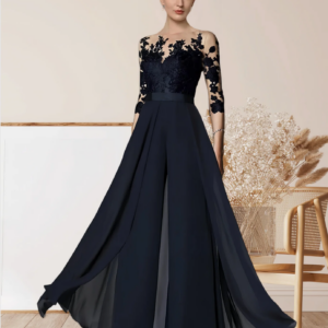 Jumpsuit / Pantsuit Mother of the Bride Dress Formal Wedding Guest Elegant Party Scoop Neck 3/4 Sleeve with Appliques 2024