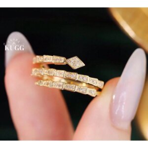 KUGG 100% 18K Yellow Gold Rings 0.22carat Real Natural Diamond Engagement Ring for Women Fashion Design High Wedding Jewelry