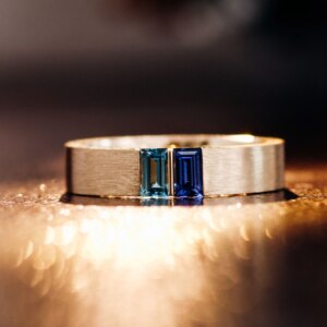 Provence 18K/14K/10K Solid Gold Baguette Cut Lab Grown Royal Blue Brushed Finish Man Ring Customized Jewelry Trendy Gift