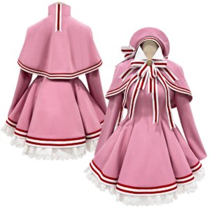 HOLOUN Cardcaptor Sakura Anime Kinomoto Sakura Cosplay Costume Clear Card Version Pink Dress shawl Hat Gloves Bowtie Daily Wear