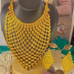 Dubai New 24K Gold Plated Necklace Earrings for Women’s Wedding Parties Anniversary Mother Gift Jewelry Set YY10540