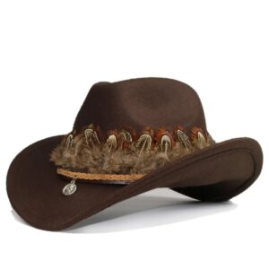 Vintage men’s and women’s woolen cowboy hats with large brims wide for