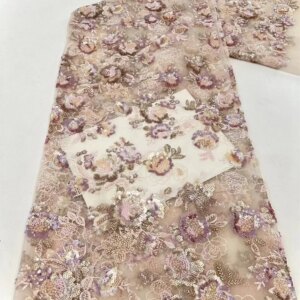 African Heavy Bead Lace Fabric 2025 High Quality Nigerian Sequins French Tulle Fabric Material For Wedding Party Dresses W459-1