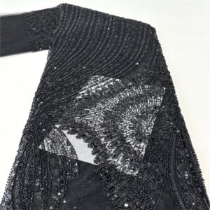 New Fashion Nigerian Party Lace Fabric Dubai High Quality Fabric 2024 African Beaded Tulle Lace Fabric For Wedding Dress